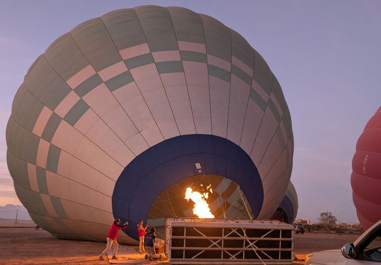Preparing the balloon before sunrise